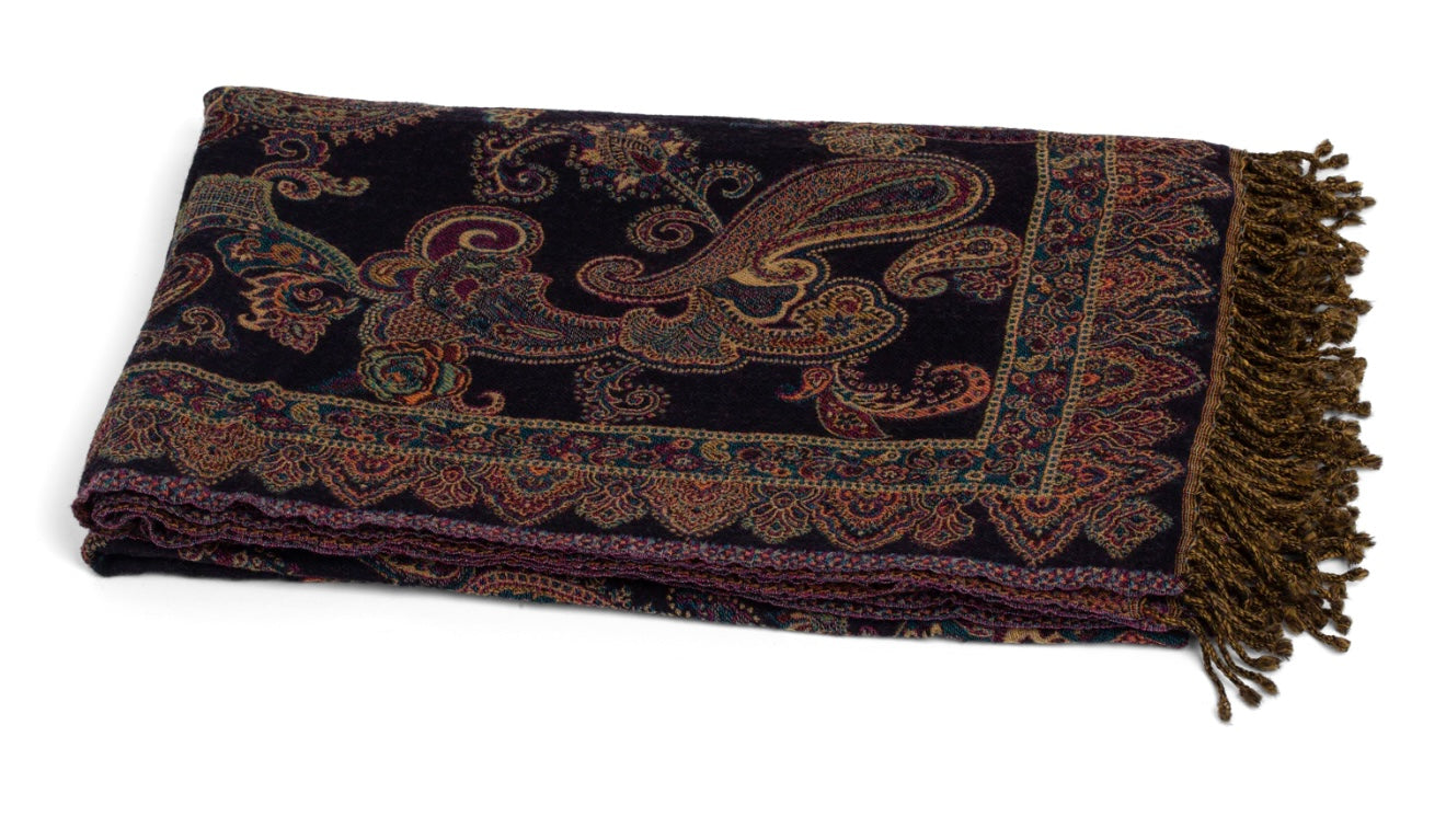 Black / orange Paisley Wool Throw