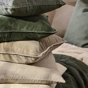 Olive green velvet cushion