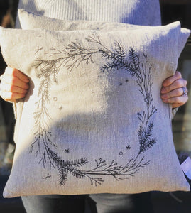 Wreath Print Linen Cushion
